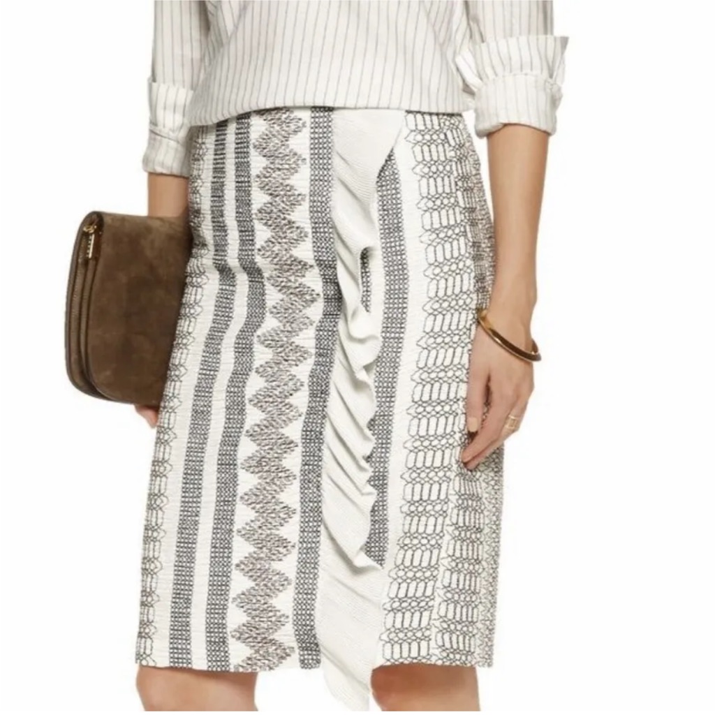 Nwot Tory Burch White Smocked And Embroidered Pencil Skirt